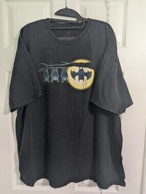 Black Graphic Short Sleeve Tee with Bat Moon Design